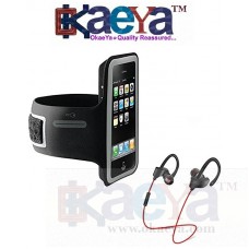 OkaeYa Sports Armband Gym Running Jog Case Arm Holder for Cell Phone With QC-10 Jogger Sports Bluetooth Headset 